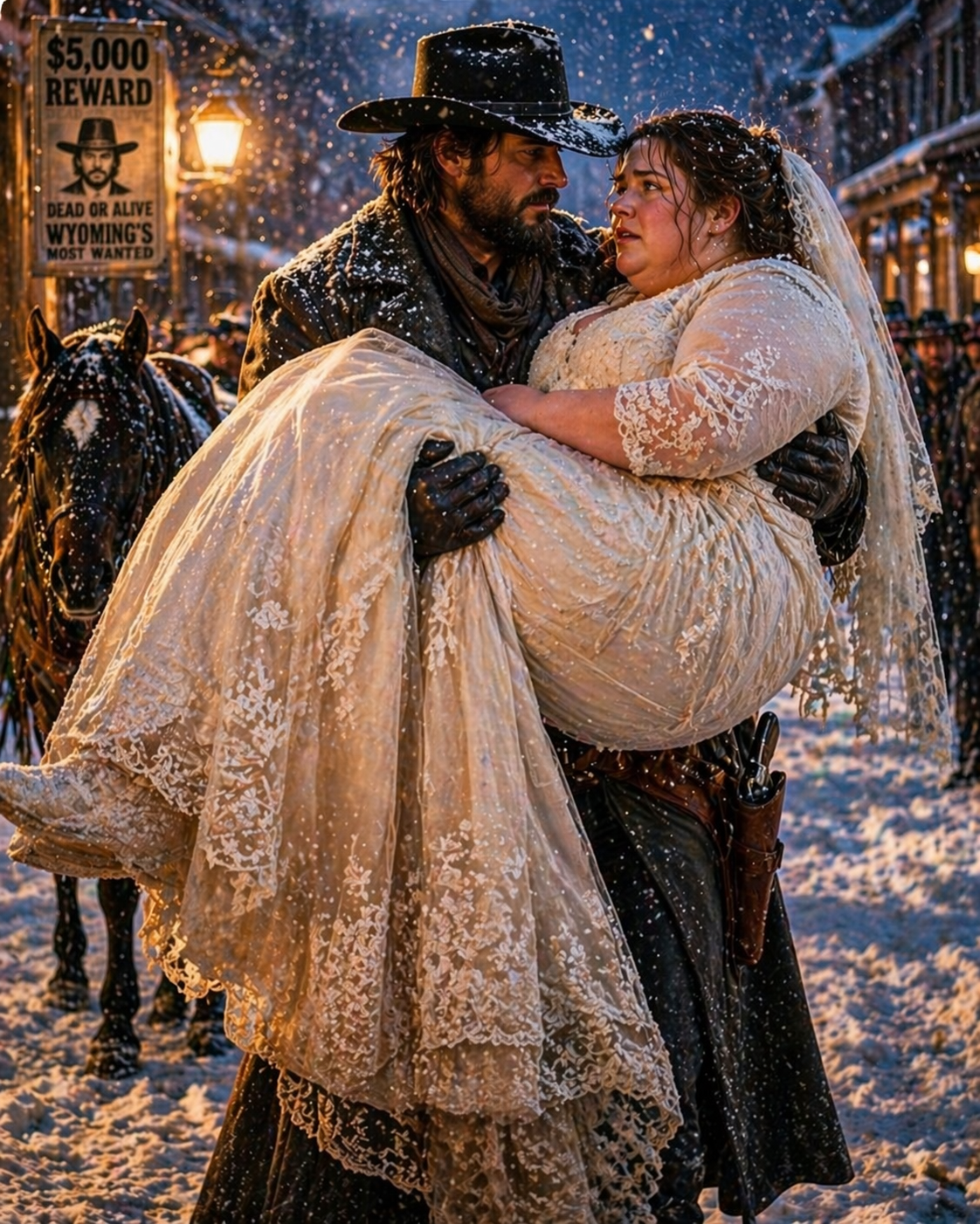 “I’m Too Heavy for a Horse,” the Abandoned Bride Sobbed Into the Blizzard — Then Wyoming’s Most Wanted Man Stepped Out of the Dark, Lifted Her, and Said, “Not for Mine”