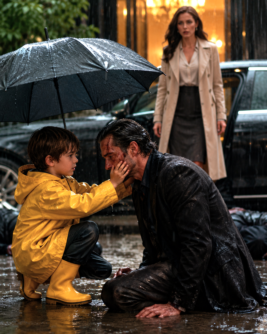 “Don’t cry, sir. My mom is going to save you.” — The boy in the yellow boots comforted the bleeding mafia boss in the rain. Then his mother arrived — And the encounter exposed the lie that had broken everyone.