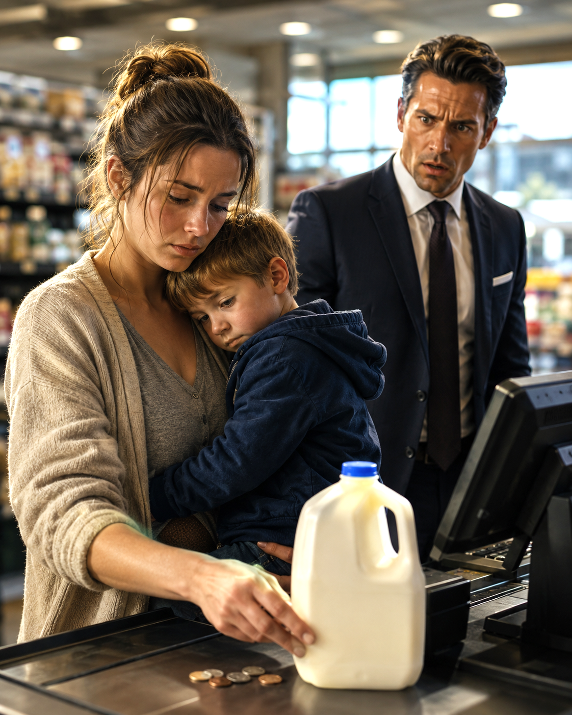 A single mom couldn’t afford milk today — Then a millionaire saw one name and paled. She was short three dollars for milk — Then a millionaire recognized her son’s last name.