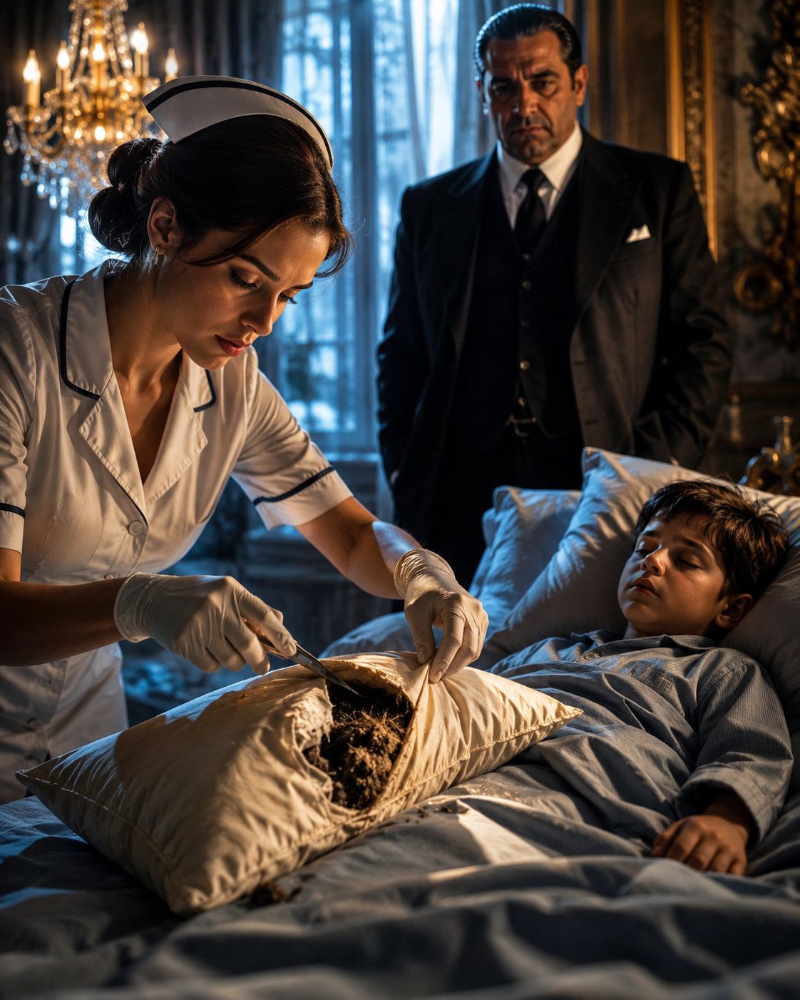 The mob boss hired a nurse to save his dying son. On her third night, she cut open the boy’s pillow— and found what had been killing him all along.