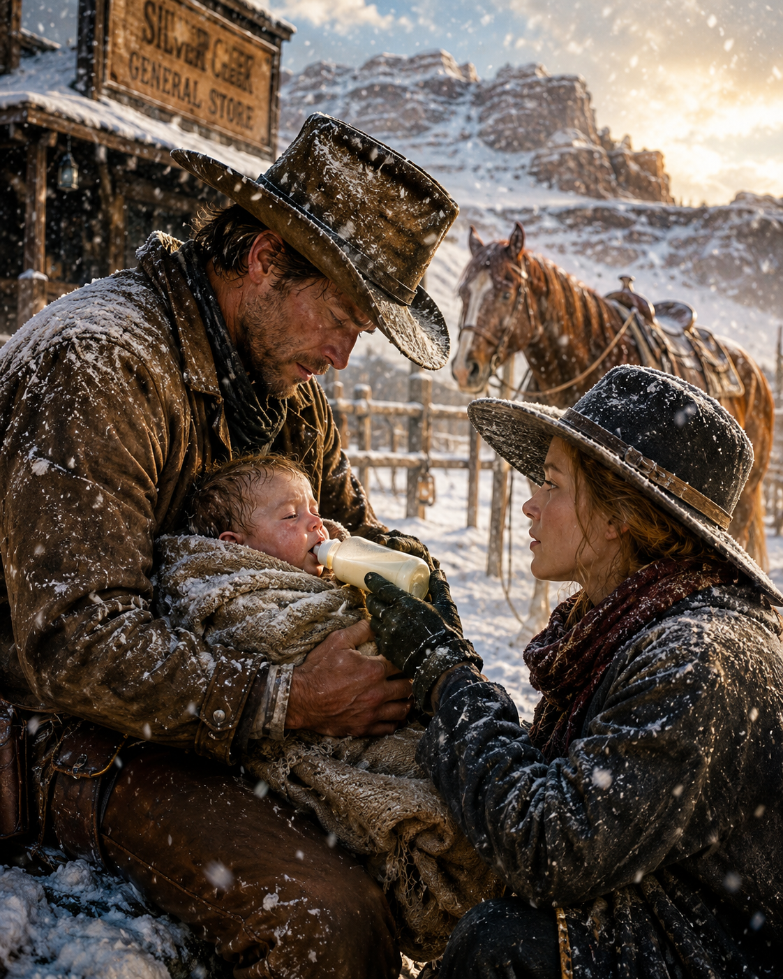 A widowed cowboy and his starving baby faced a deadly blizzard—until a stranger changed everything.
