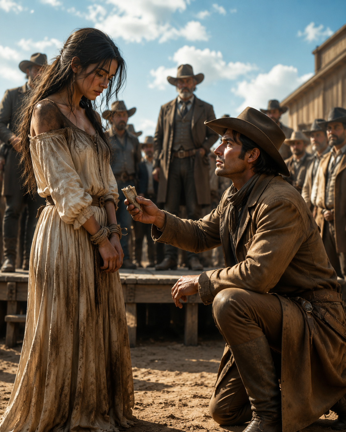 “She was sold at an auction like livestock—but a cowboy knelt and paid just to make sure no one ever owned her again.”