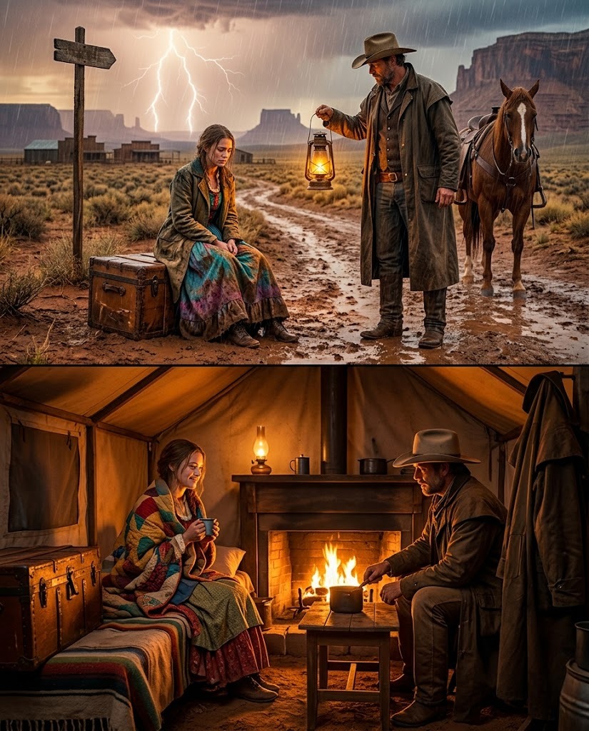 He Found Her Sitting on a Trunk in a Storm, Abandoned by a Man She’d Never Met—He Offered Her Shelter for One Night and She Never Left
