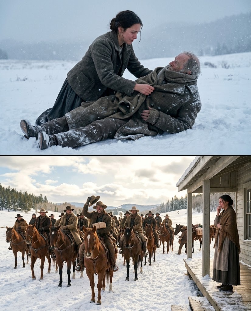 She Gave Her Only Coat to a Dying Stranger in the Snow—Three Weeks Later, 30 Cowboys Showed Up at Her Door
