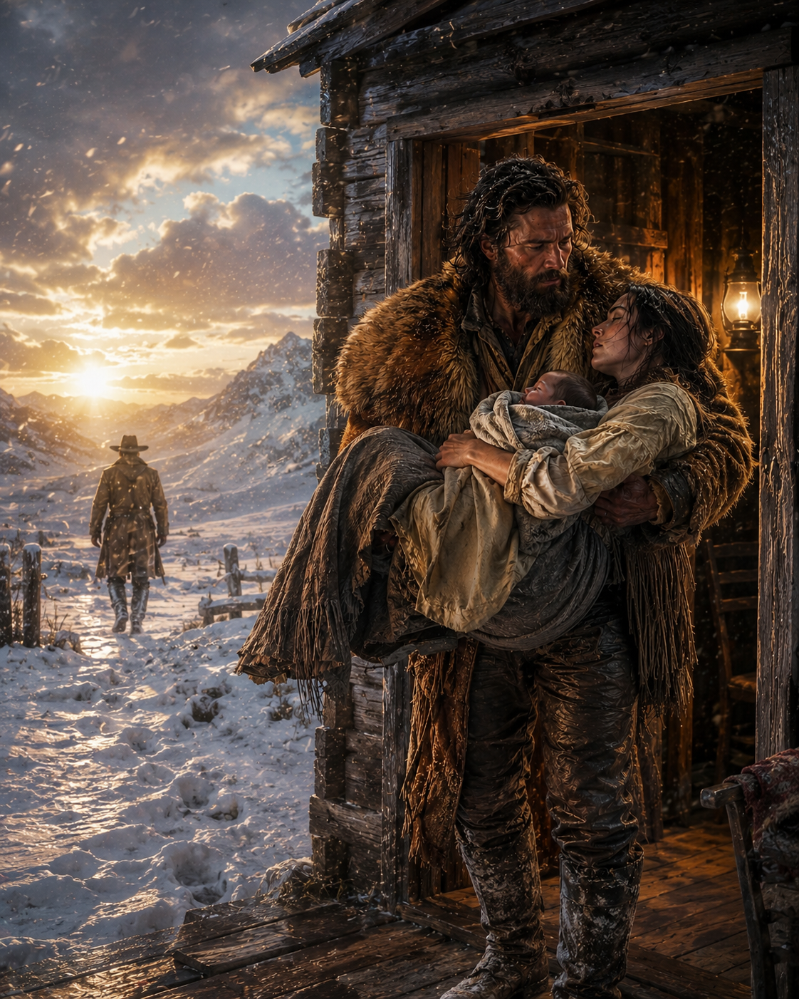 The Miner Wanted a Son and Abandoned His Wife in Labor — Then a Mountain Man Walked Through the Blizzard and Carried Them Both Home