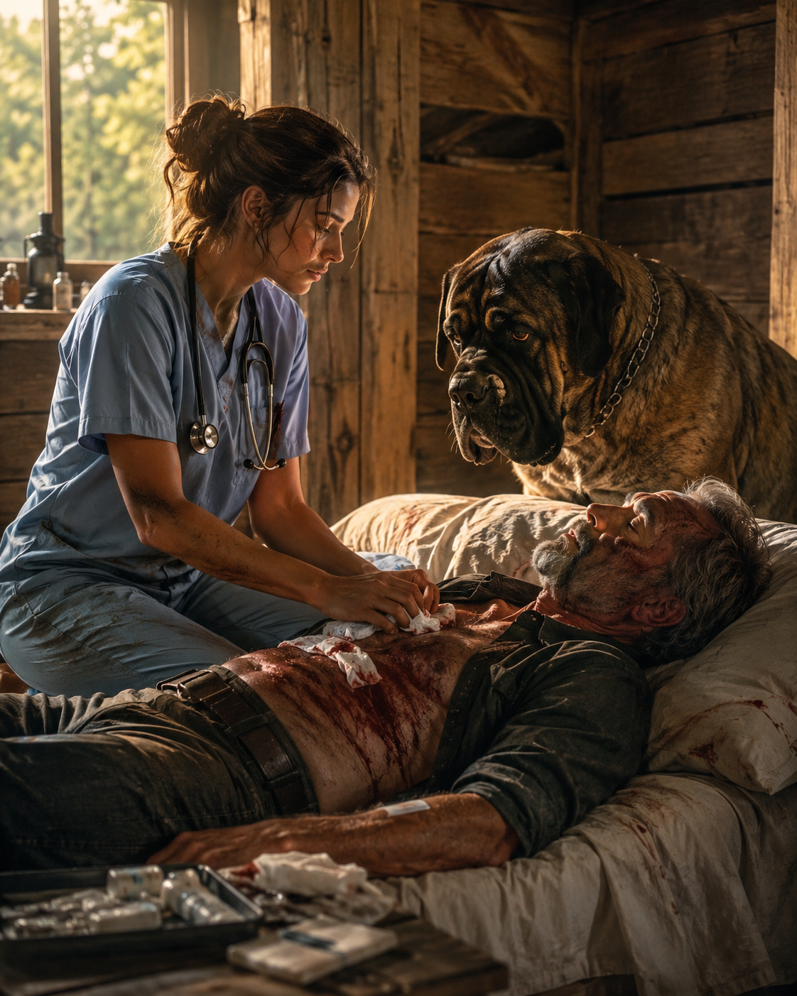 A Poor Nurse’s Giant Mastiff Refused to Attack the Bloody Stranger—Moments Later, She Saved a Mafia Boss’s Father