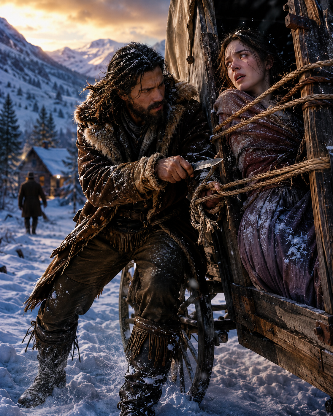 Her Brother Tied the Wagon Shut and Left Her to Freeze — Until the Mountain Man Cut the Rope