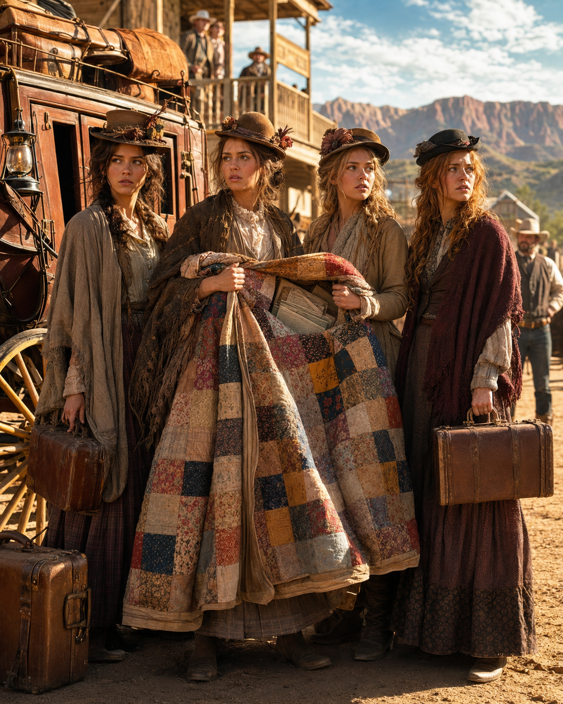 The Mail-Order Brides Arrived as Four Sisters — But the Quilt They Carried Hid Their Father’s Proof